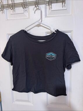 Salt Life Black Crop Tee with Teal Logo